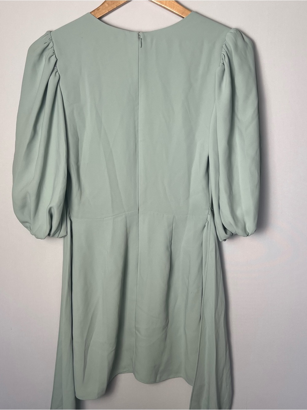 Amanda Uprichard Revolve Alida Mini Wrap Tie Dress Thyme Green XS Balloon Sleeve - Picture 8 of 10